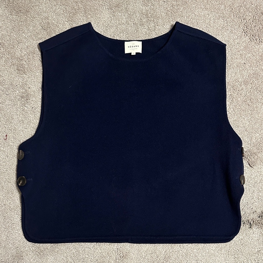 Sezane Navy Sleeveless Top